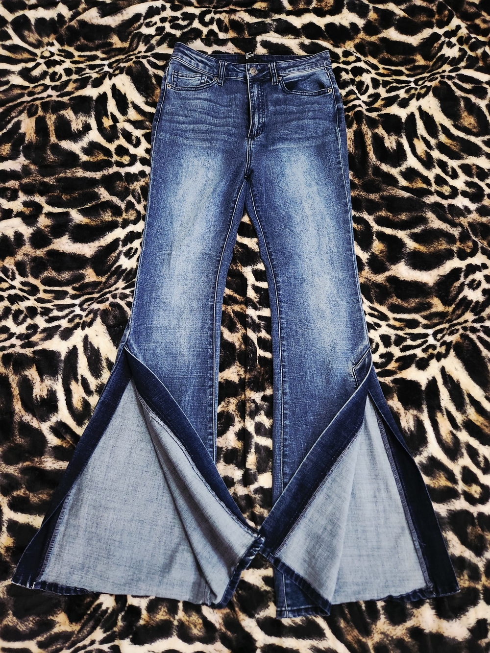Forever 21 Distressed Light Blue Split-Panel Flare Jeans